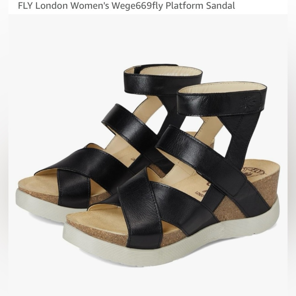 Strappy Sandal Fly London EU 39 US 8 Black Cork Platform Womens Size WEGE669FLY